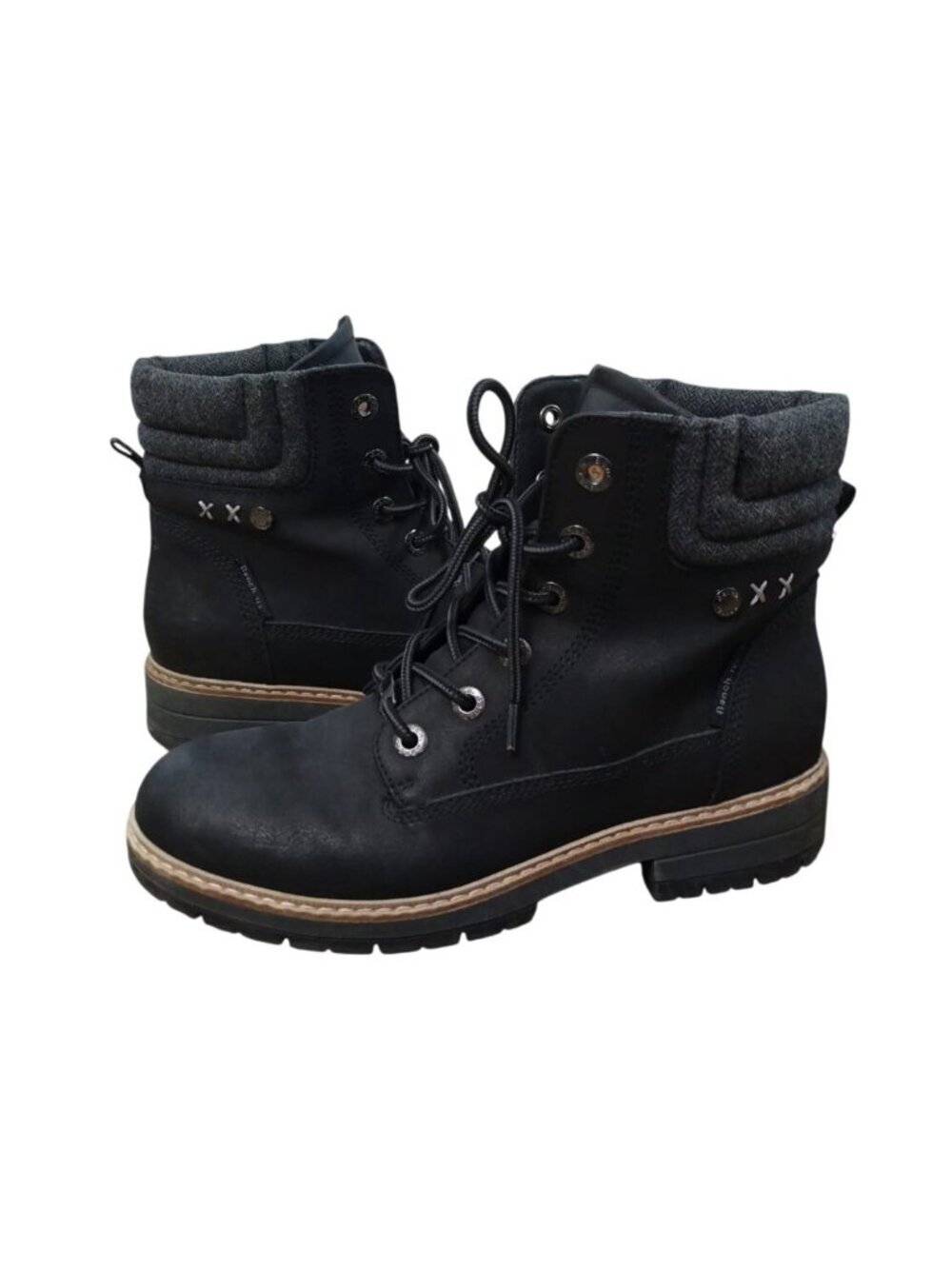 Bench Women's Black Gray Lace Up Ankle Combat Boots (8) Cushioned Outdoor Casual